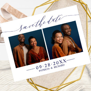 Carte Postale Chic Script Wedding Enregistrer La Date 2 Photo Co