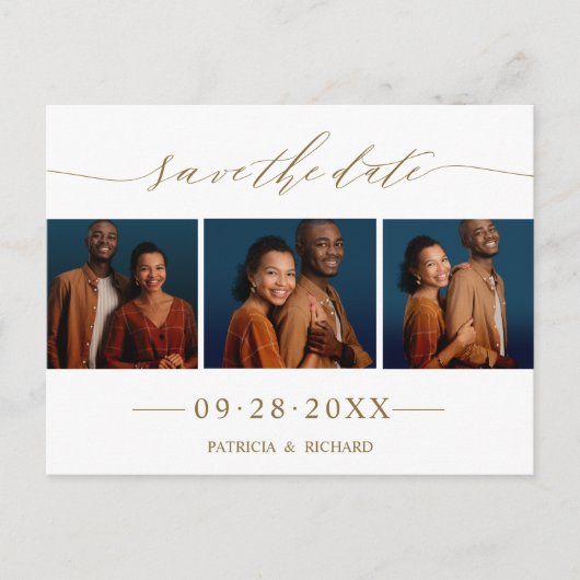 Carte Postale Chic Script Wedding Enregistrer La Date 3 Photo Co (Devant)