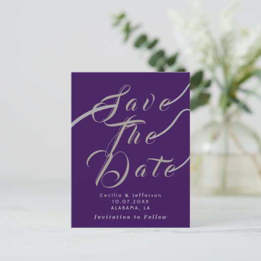 Carte Postale Chic Script Wedding Enregistrer la date Faire-part (Debout devant)