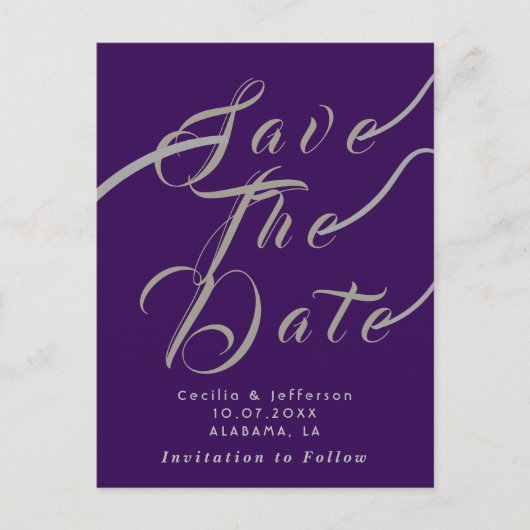 Carte Postale Chic Script Wedding Enregistrer la date Faire-part (Devant)