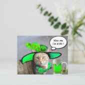 CARTE POSTALE CHIC ST.PATRICK'S DAY CAT, ROSES VERTS, BIÈRE IRLA (Debout devant)