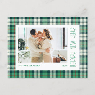 Carte Postale Chic Tartan Vert Plaid Bonne Année Photo