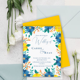 Carte Postale Chic tendance Faire-part de mariage florale bleu j
