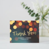 Carte Postale Chic Turquoise Gold Bokeh éclaire Mariage Merci (Debout devant)