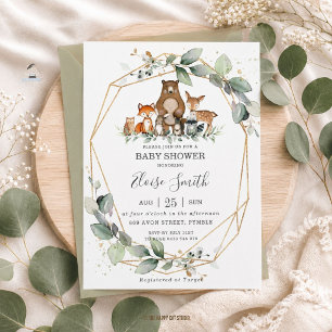 Carte Postale Chic verdure Bois Animaux Baby shower Neutre
