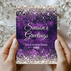 Carte Postale Chic violet foncé paillettes dorées Noël nouvel an