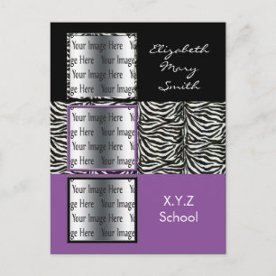 Carte Postale chic violet triple photo Graduation Invitation