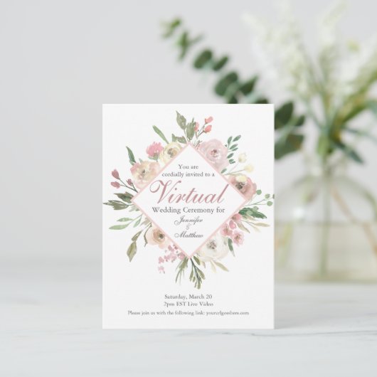 Carte Postale Chic Virtual Spring Floral Blush Mariage rose (Debout devant)