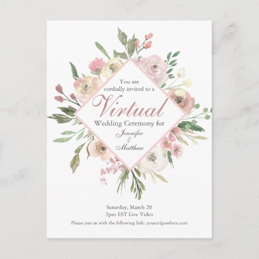 Carte Postale Chic Virtual Spring Floral Blush Mariage rose (Devant)