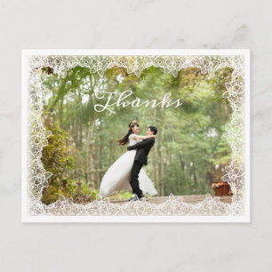 Carte Postale Chic White Lace Trimmed Mariage photo Merci