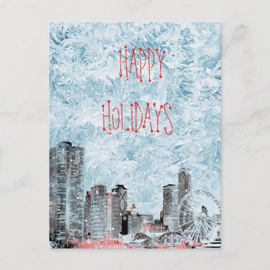 Carte postale Chicago 2021 Skyline Happy Holidays (Devant)