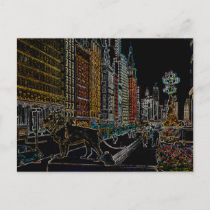 CARTE POSTALE CHICAGO ART INSTITUTE LIONS MICHIGAN AVE NEON 1930