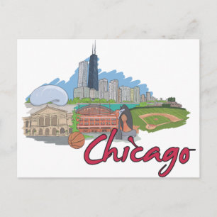 Carte Postale Chicago Cartoon Skyline