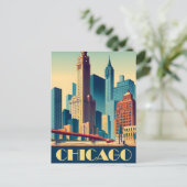 Carte Postale Chicago, City Skyscrapts, Voyage (Debout devant)