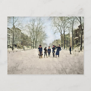 CARTE POSTALE CHICAGO HIVER LINCOLN PARK 1897 COULEUR ENFANTS