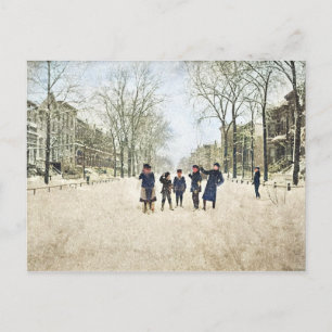 CARTE POSTALE CHICAGO HIVER LINCOLN PARK 1897 COULEUR ENFANTS