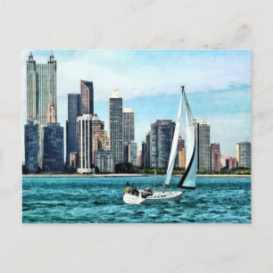 Carte Postale Chicago IL - Voilier contre Chicago Skyline
