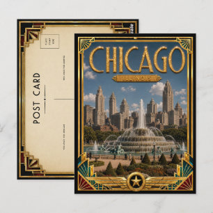 Carte Postale Chicago Illinois Art Déco vintage de l'âge d'or