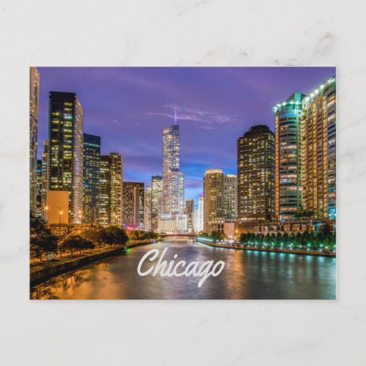 Carte Postale Chicago Illinois City La Nuit (Devant)