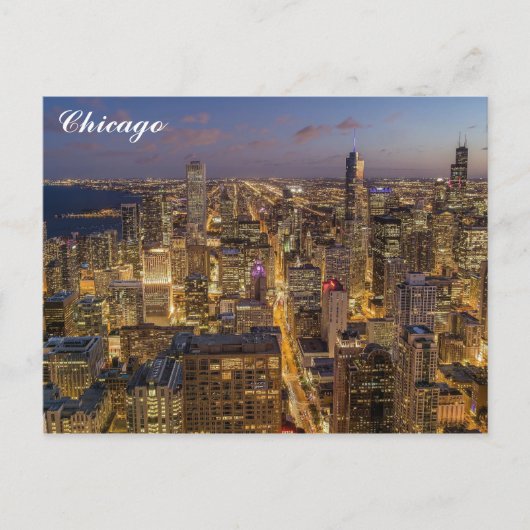 Carte Postale Chicago Illinois City Skyline la nuit (Devant)