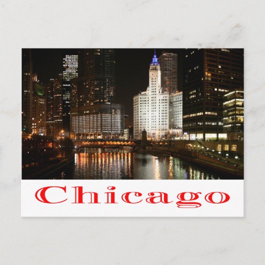 Carte Postale Chicago Illinois nuit Skyline Travel Post Card (Devant)