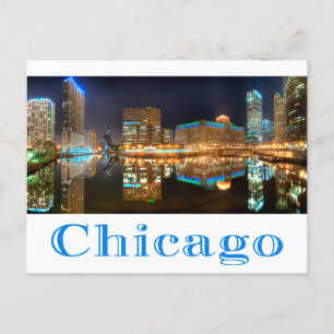 Carte Postale Chicago Illinois nuit Skyline Travel Post Card