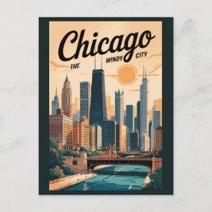 Carte Postale Chicago Illinois Skyline Travel Art Vintage