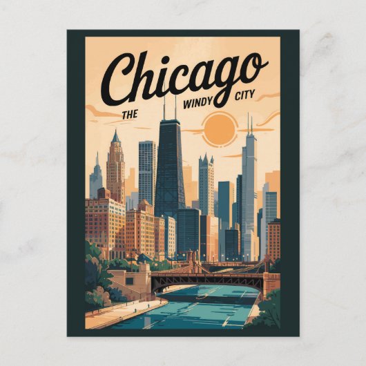 Carte Postale Chicago Illinois Skyline Travel Art Vintage (Devant)