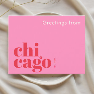 Carte Postale Chicago Illinois typographique rose