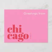 Carte Postale Chicago Illinois typographique rose (Devant)
