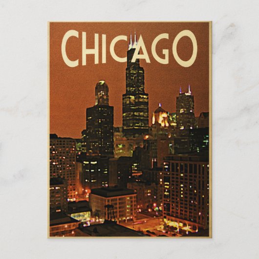 Carte Postale Chicago La Nuit (Devant)