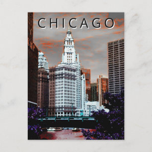 Carte Postale Chicago LT Wind City Watercolor Art Vintage