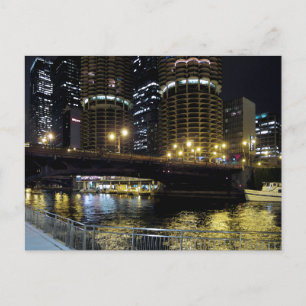 Carte Postale Chicago par nuit - À la rivière
