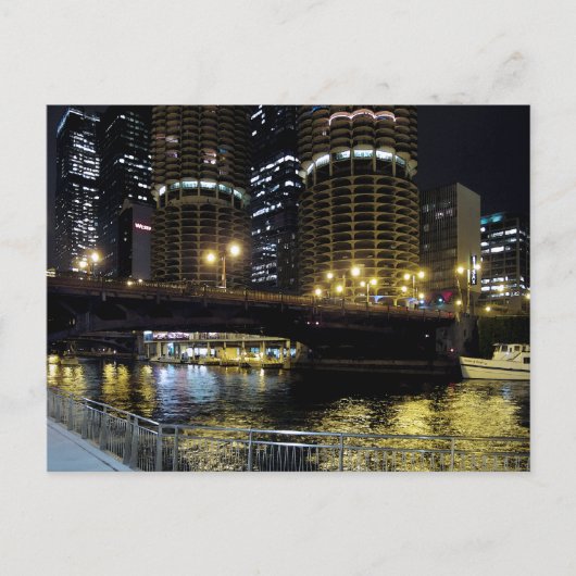 Carte Postale Chicago par nuit - À la rivière (Devant)