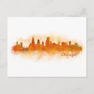Carte Postale chicago skyline aquarelle cityscape v03