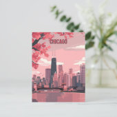 Carte Postale Chicago Skyline avec fleurs de printemps (Debout devant)