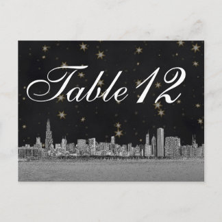 Carte Postale Chicago Skyline Black Gold Star Numéro de tableau