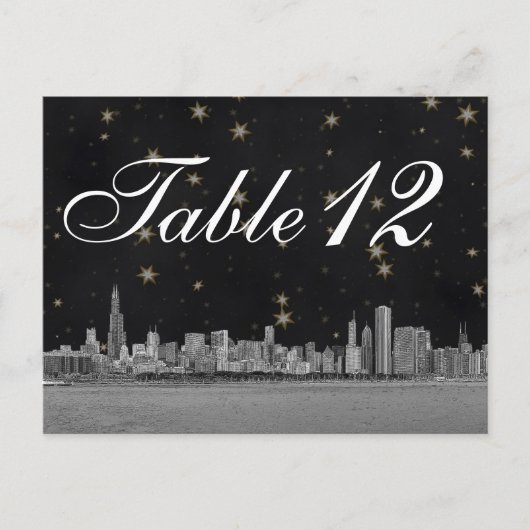 Carte Postale Chicago Skyline Black Gold Star Numéro de tableau (Devant)