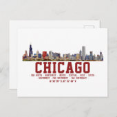 Carte Postale Chicago Skyline. Noms et coordonnées des zones (Devant / Derrière)