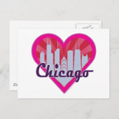 Carte Postale Chicago Skyline Sunburst Heart (Devant / Derrière)