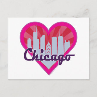 Carte Postale Chicago Skyline Sunburst Heart