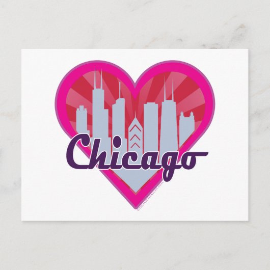 Carte Postale Chicago Skyline Sunburst Heart (Devant)