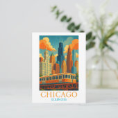 Carte Postale Chicago Skyline Vintage Art - Illinois Travel (Debout devant)