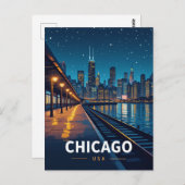 Carte Postale Chicago Starry Night Skyline View (Devant / Derrière)