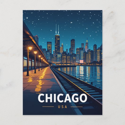 Carte Postale Chicago Starry Night Skyline View (Devant)
