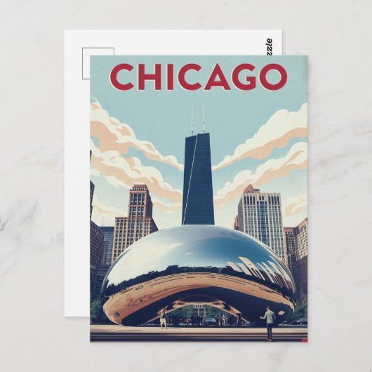 Carte Postale Chicago Travel Poster: The Bean and Willis Tower S (Devant / Derrière)