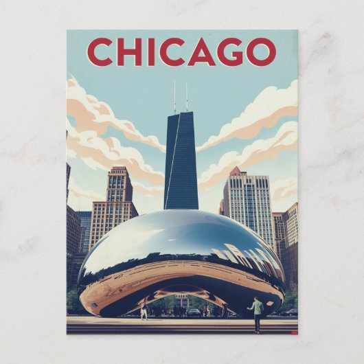 Carte Postale Chicago Travel Poster: The Bean and Willis Tower S (Devant)