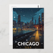 Carte Postale Chicago USA Skyline Winter Night (Devant / Derrière)