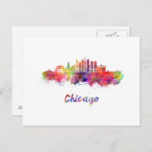 Carte Postale Chicago V2 skyline in watercolor (Devant / Derrière)