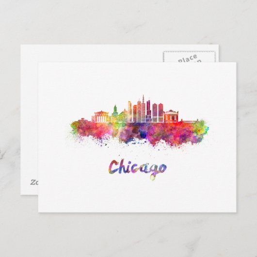Carte Postale Chicago V2 skyline in watercolor (Devant / Derrière)